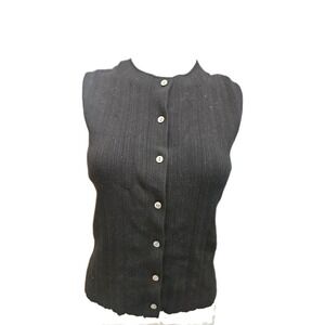 Women's Vince Ribbed Cotton Blend Button Up Sweater Vest Sz S Black
